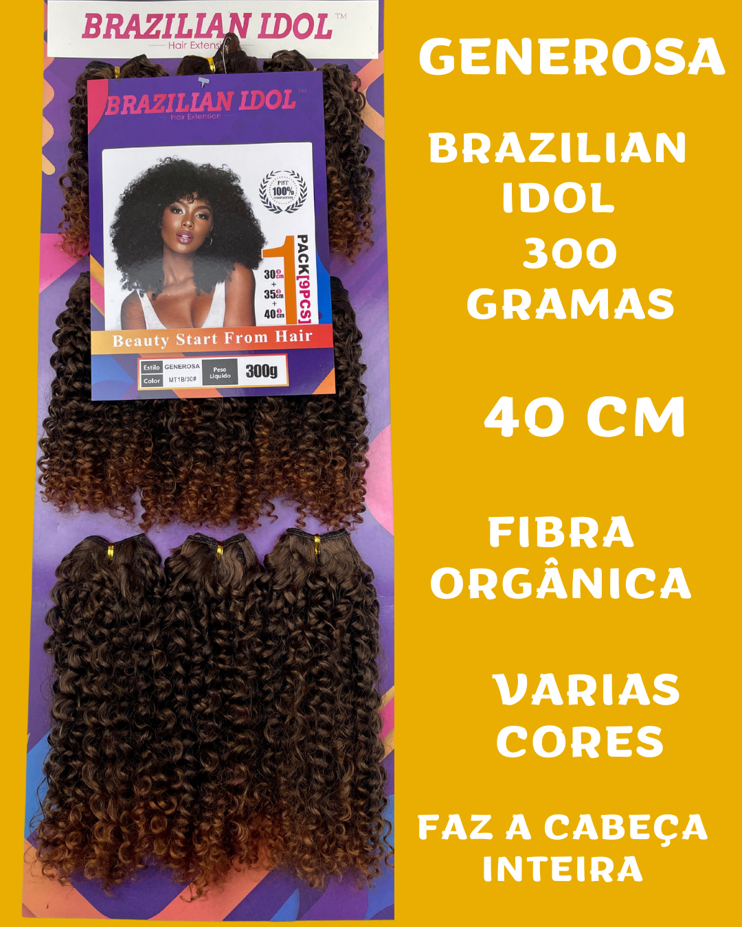 Generosa 40cm - Brazilian Idol - Cabelo ORGÂNICO Cacheado - 300gr