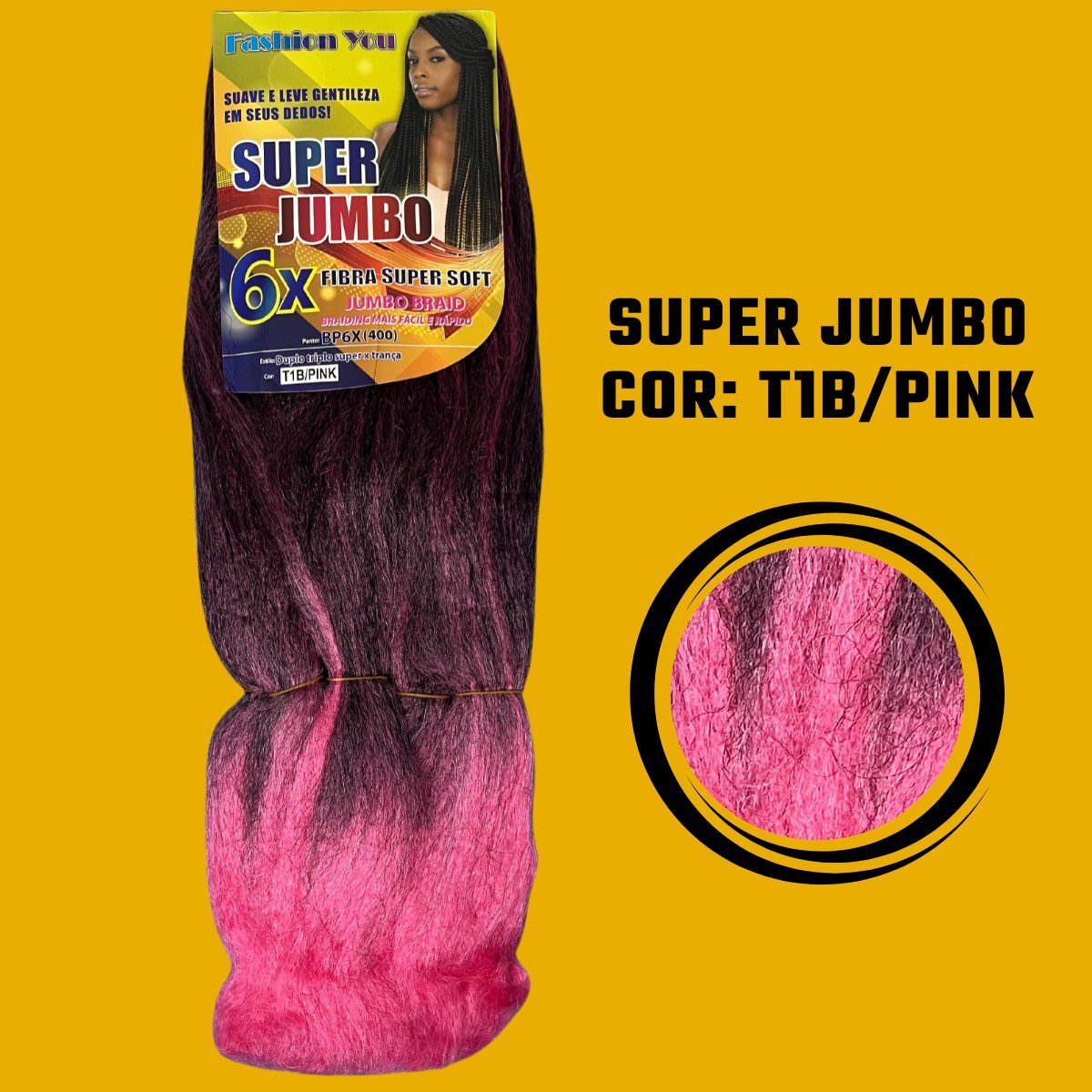 Postiço Jumbão FASHION YOU 1 pacote 6 peças - Jumbão 400 Gramas Pacotão Kanekalon Cabelo Para Tranças. - Dona Hair Euro