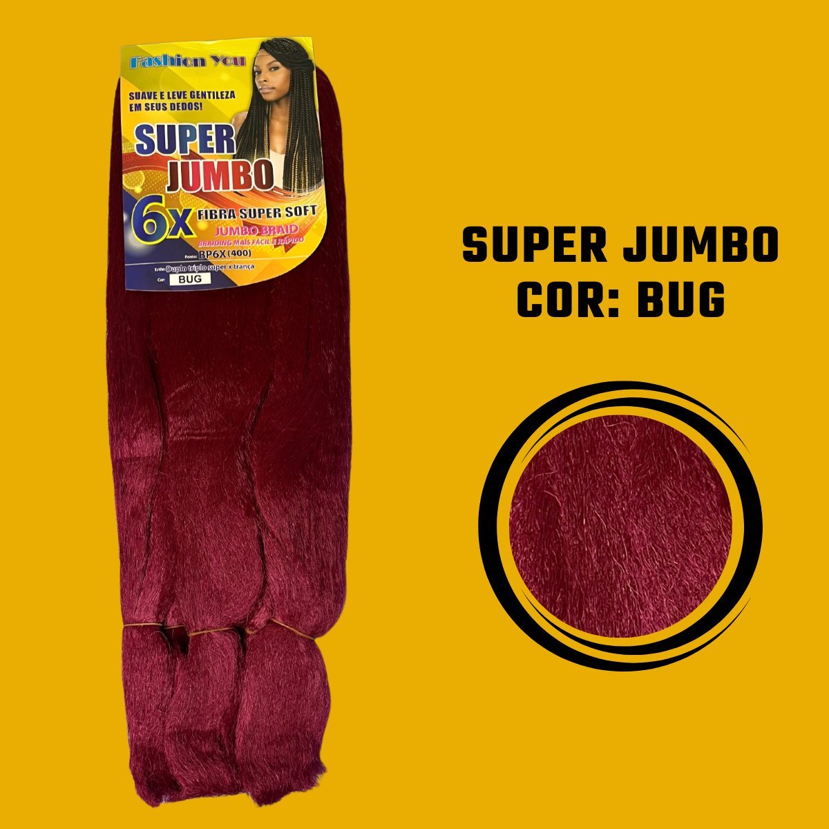 Postiço Jumbão FASHION YOU 1 pacote 6 peças - Jumbão 400 Gramas Pacotão Kanekalon Cabelo Para Tranças. - Dona Hair Euro