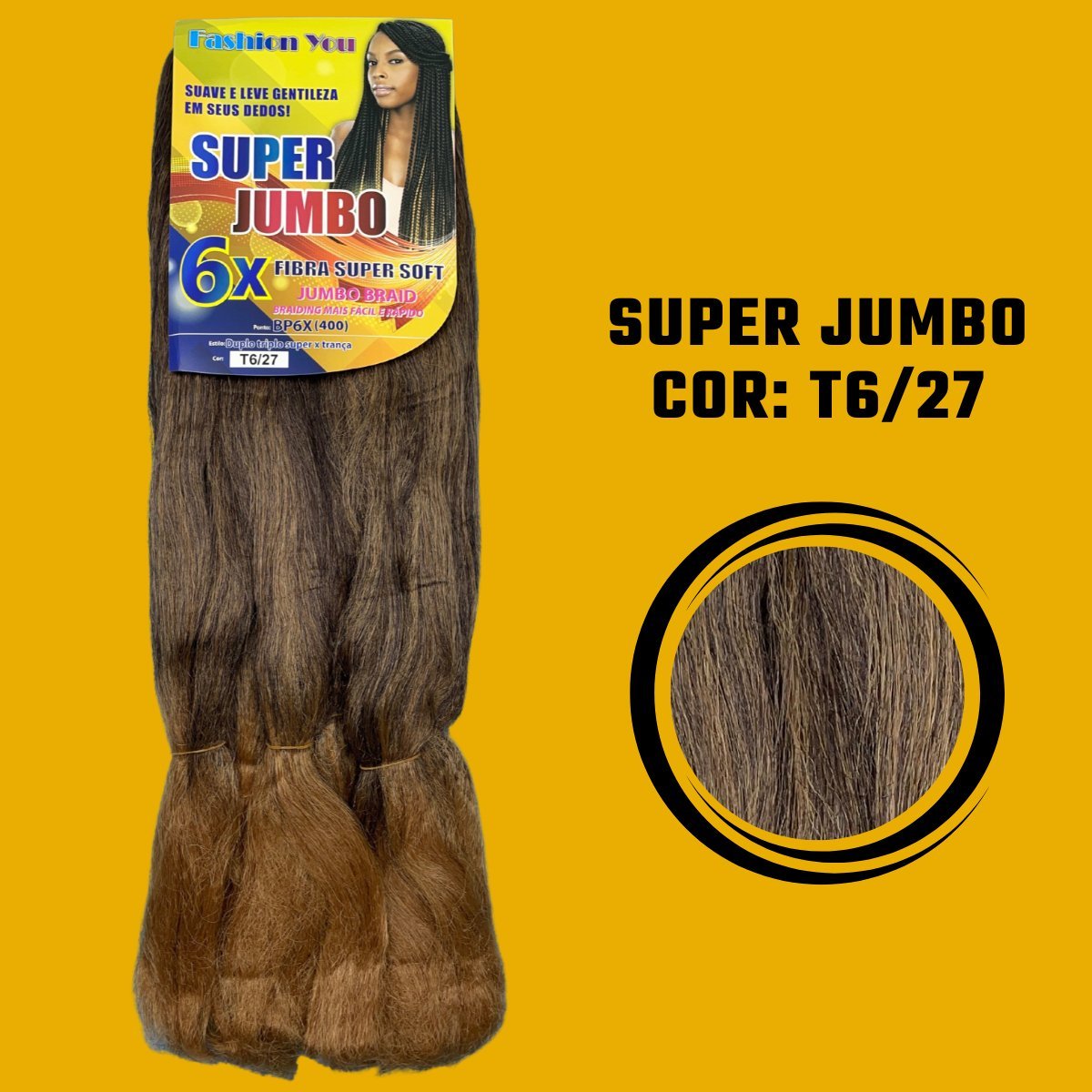 Postiço Jumbão FASHION YOU 1 pacote 6 peças - Jumbão 400 Gramas Pacotão Kanekalon Cabelo Para Tranças. - Dona Hair Euro