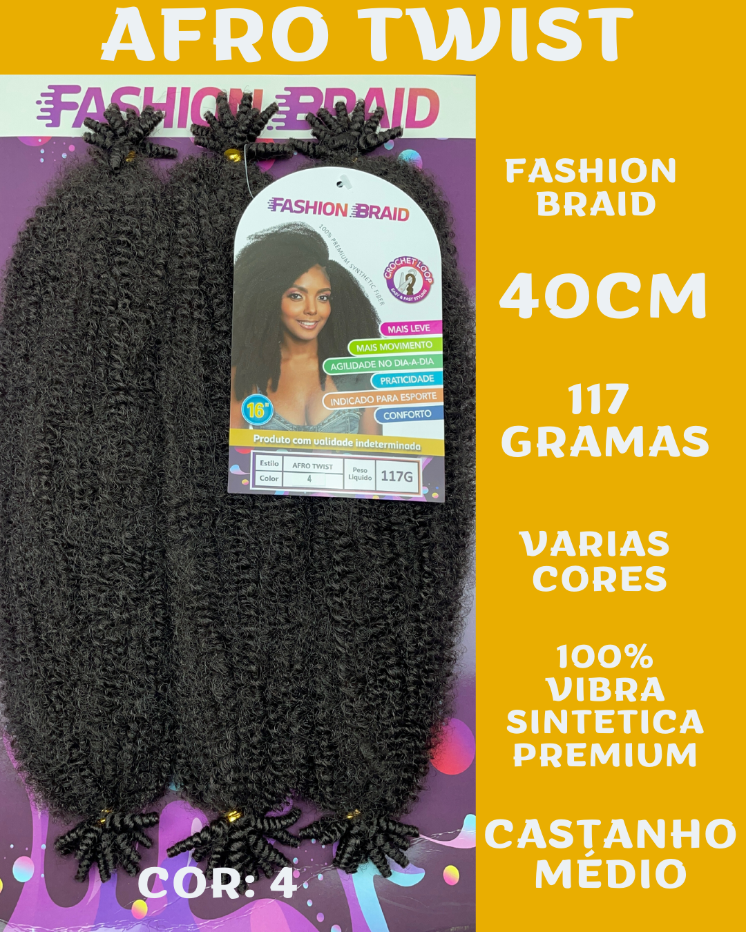 AFRO TWIST - 40cm - FASHION BRAID - Cabelo Afro - CROCHET BRAIDS