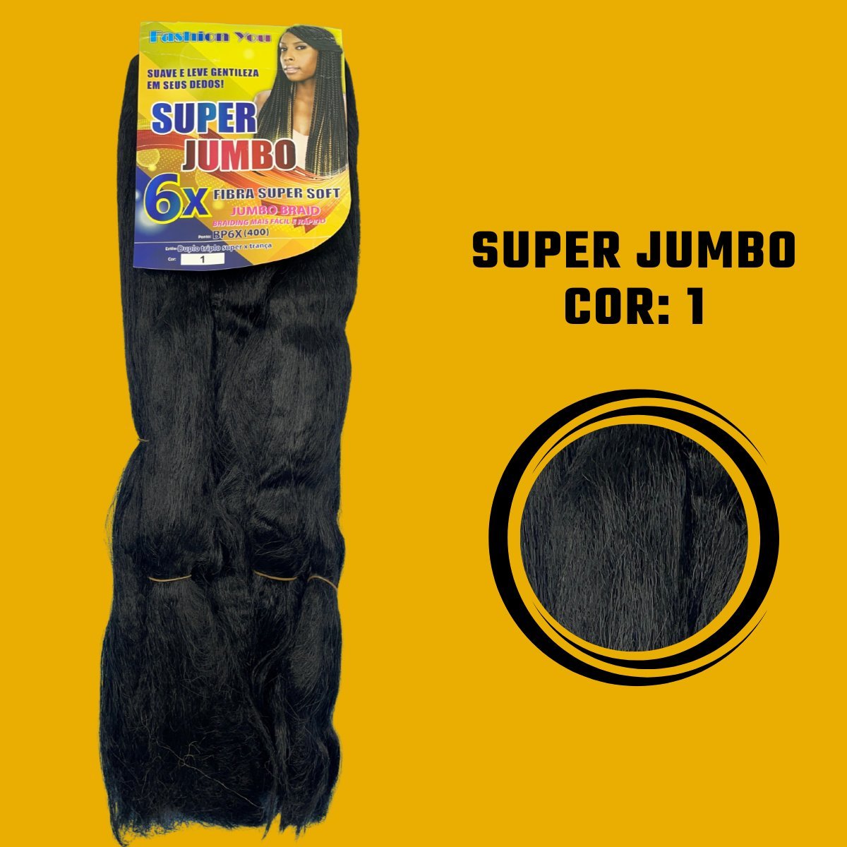 Postiço Jumbão FASHION YOU 1 pacote 6 peças - Jumbão 400 Gramas Pacotão Kanekalon Cabelo Para Tranças. - Dona Hair Euro