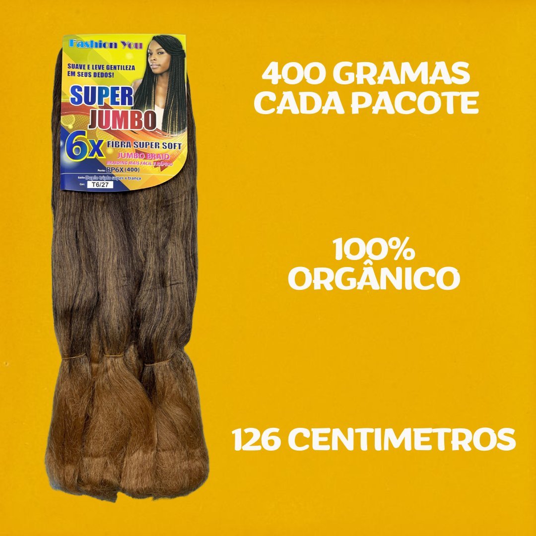 Postiço Jumbão FASHION YOU 1 pacote 6 peças - Jumbão 400 Gramas Pacotão Kanekalon Cabelo Para Tranças. - Dona Hair Euro