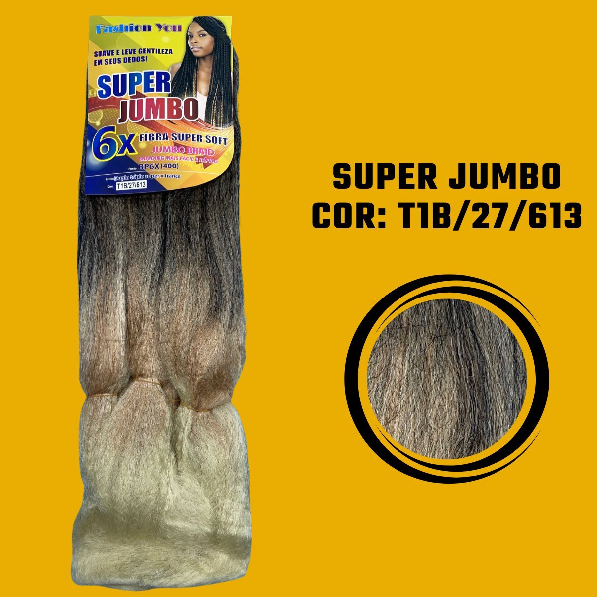 Postiço Jumbão FASHION YOU 1 pacote 6 peças - Jumbão 400 Gramas Pacotão Kanekalon Cabelo Para Tranças. - Dona Hair Euro