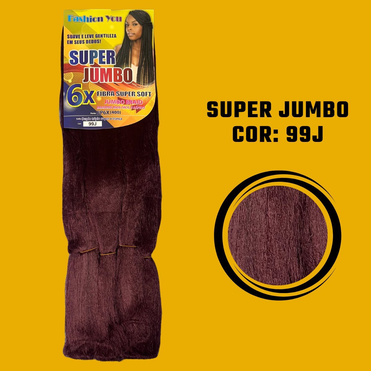 Postiço Jumbão FASHION YOU 1 pacote 6 peças - Jumbão 400 Gramas Pacotão Kanekalon Cabelo Para Tranças. - Dona Hair Euro