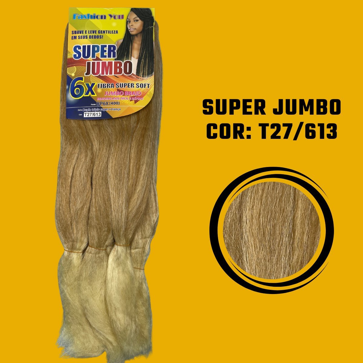 Postiço Jumbão FASHION YOU 1 pacote 6 peças - Jumbão 400 Gramas Pacotão Kanekalon Cabelo Para Tranças. - Dona Hair Euro