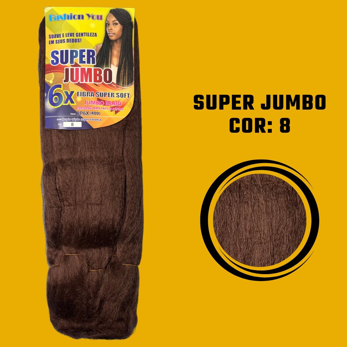 Postiço Jumbão FASHION YOU 1 pacote 6 peças - Jumbão 400 Gramas Pacotão Kanekalon Cabelo Para Tranças. - Dona Hair Euro