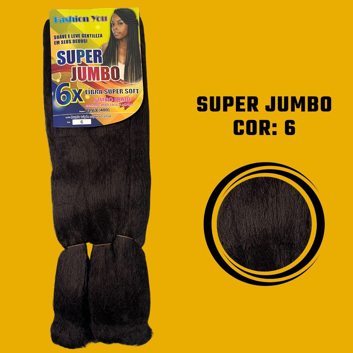 Postiço Jumbão FASHION YOU 1 pacote 6 peças - Jumbão 400 Gramas Pacotão Kanekalon Cabelo Para Tranças. - Dona Hair Euro