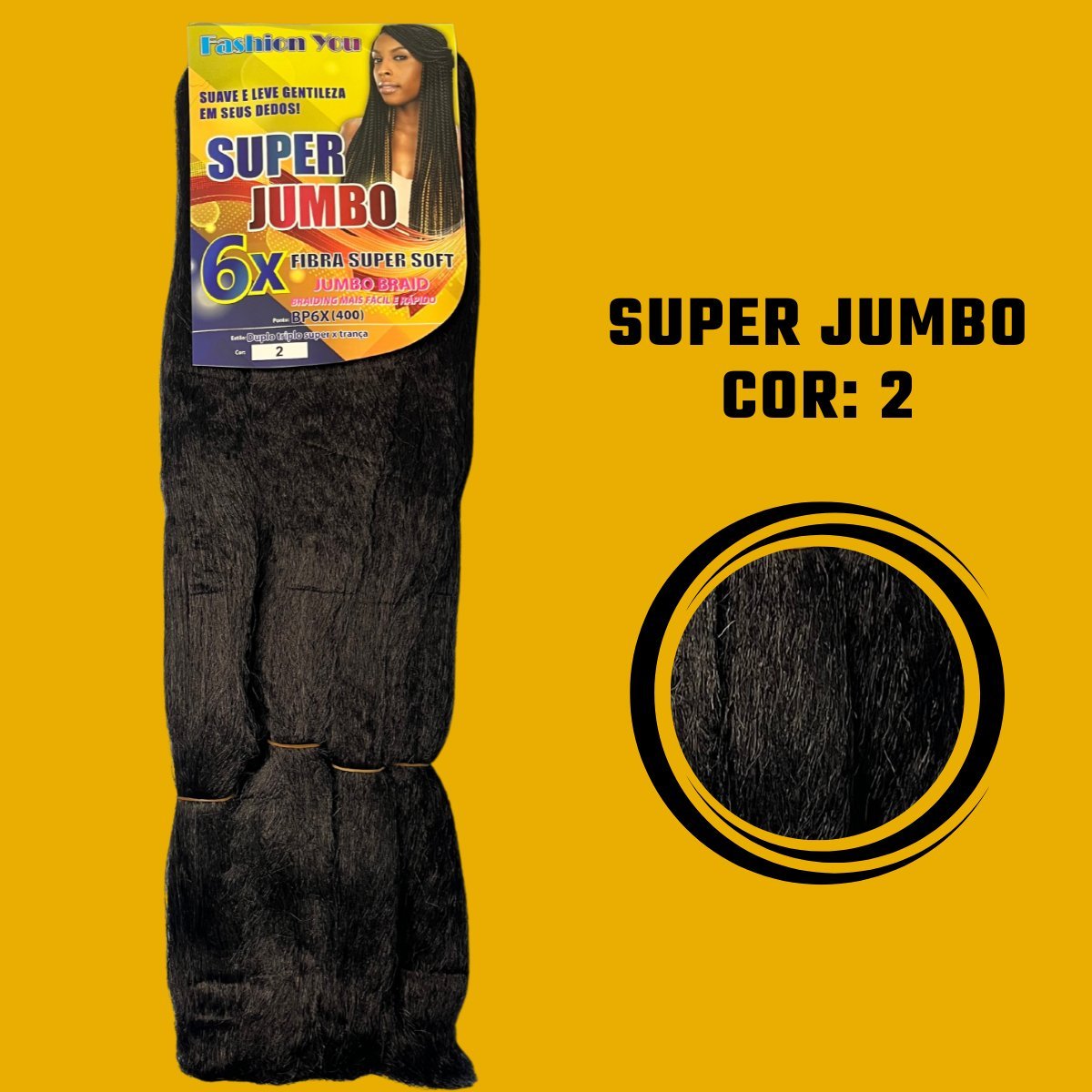 Postiço Jumbão FASHION YOU 1 pacote 6 peças - Jumbão 400 Gramas Pacotão Kanekalon Cabelo Para Tranças. - Dona Hair Euro