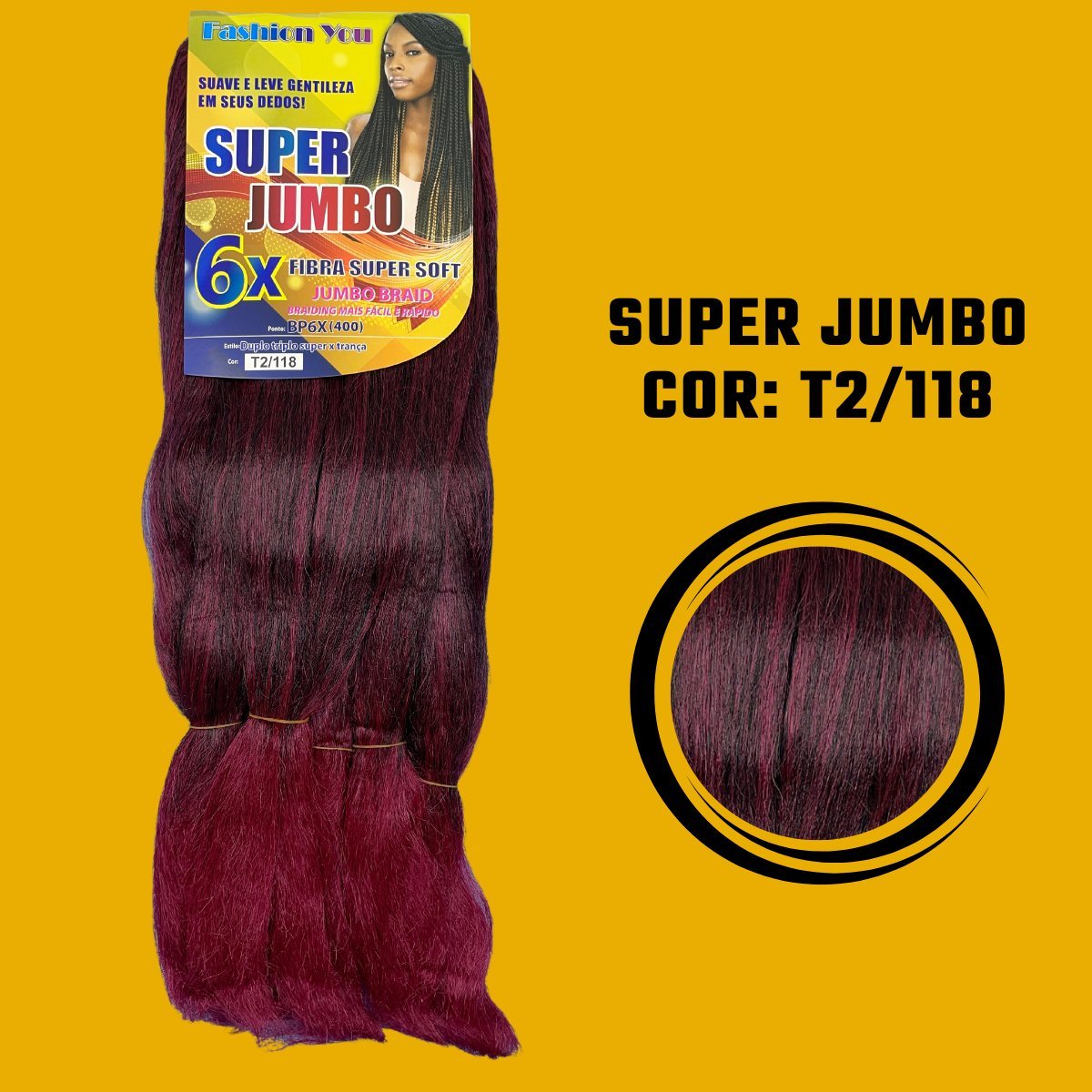 Postiço Jumbão FASHION YOU 1 pacote 6 peças - Jumbão 400 Gramas Pacotão Kanekalon Cabelo Para Tranças. - Dona Hair Euro